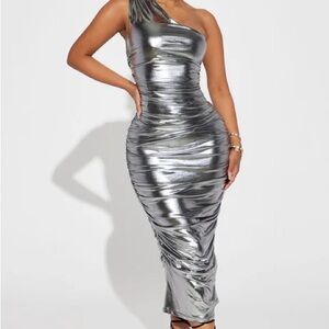 Fashion Nova Metallic One-Shoulder Dress